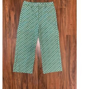 Boden Green & White Floral Pattern Wide Leg Trouser, size 8R